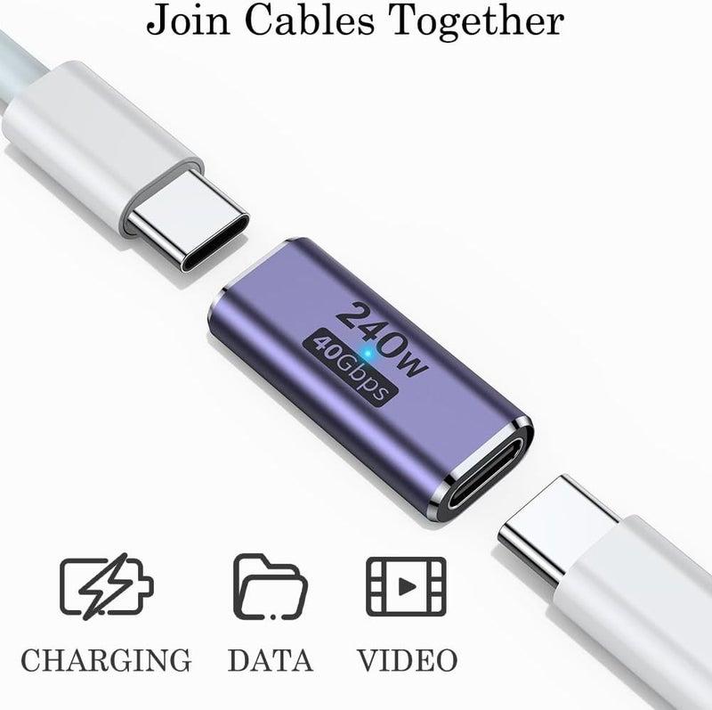 AuviPal موصل USB C بقوة 240 واط (عبوة من 2)، محول أنثوي إلى أنثوي متوافق مع Thunderbolt 4/3 يدعم شحن يصل إلى 240 واط، نقل بيانات بسرعة 40 جيجابت في الثانية وفيديو بدقة 8K@60Hz. - Image 2